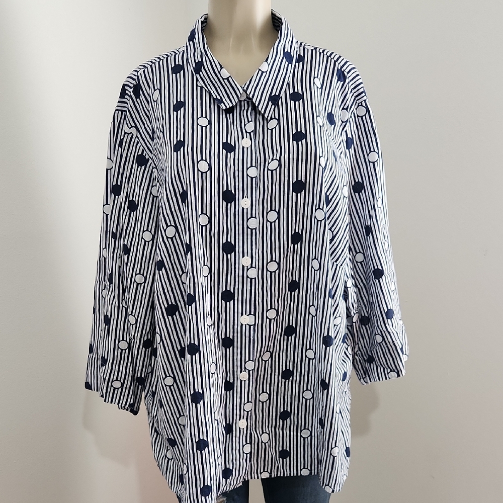 Alfred Dunner Navy and White Striped Shirt Plus Saze 3X